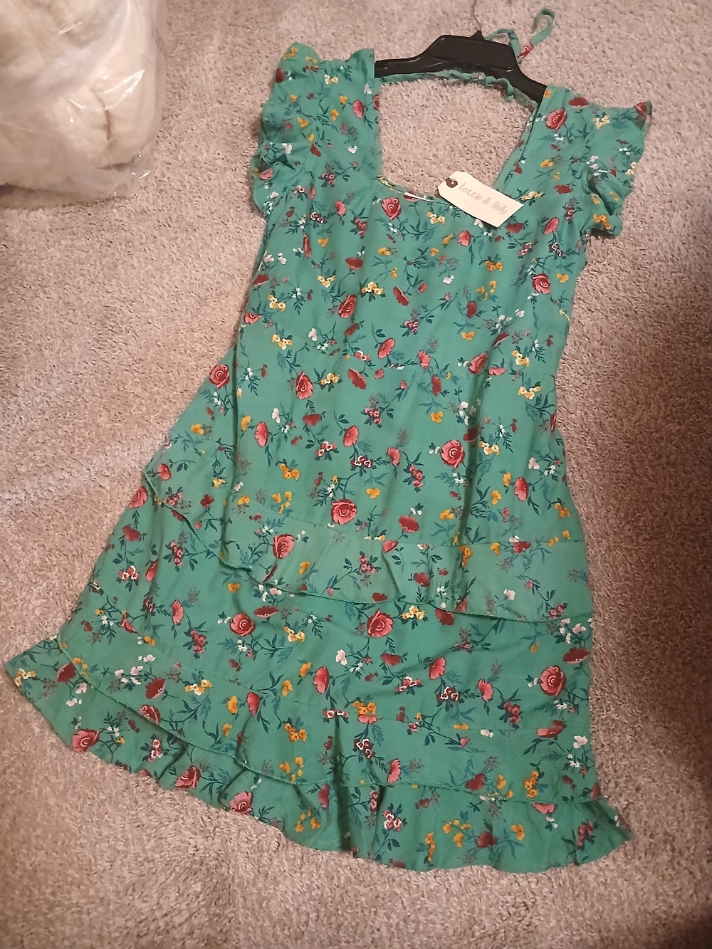 Green Floral Mini Dress with Ruffle Sleeves